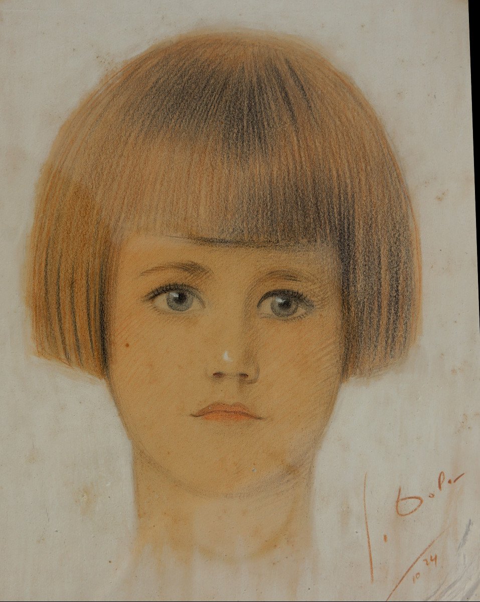 GEORGES DOLA : "PORTRAIT DE FILLETTE 1924"-photo-2