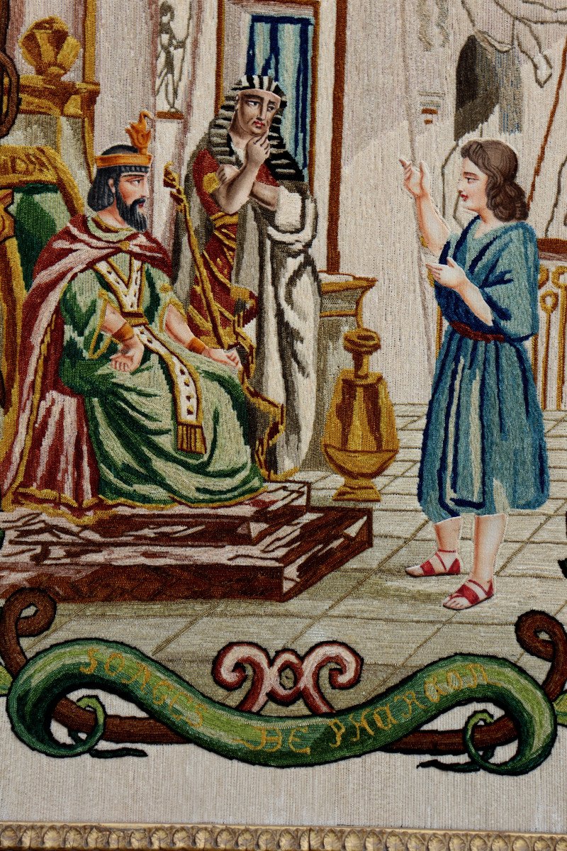 FRANCE CIRCA 1840 : BRODERIE "JOSEPH EXPLIQUANT LES SONGES DE PHARAON"-photo-4