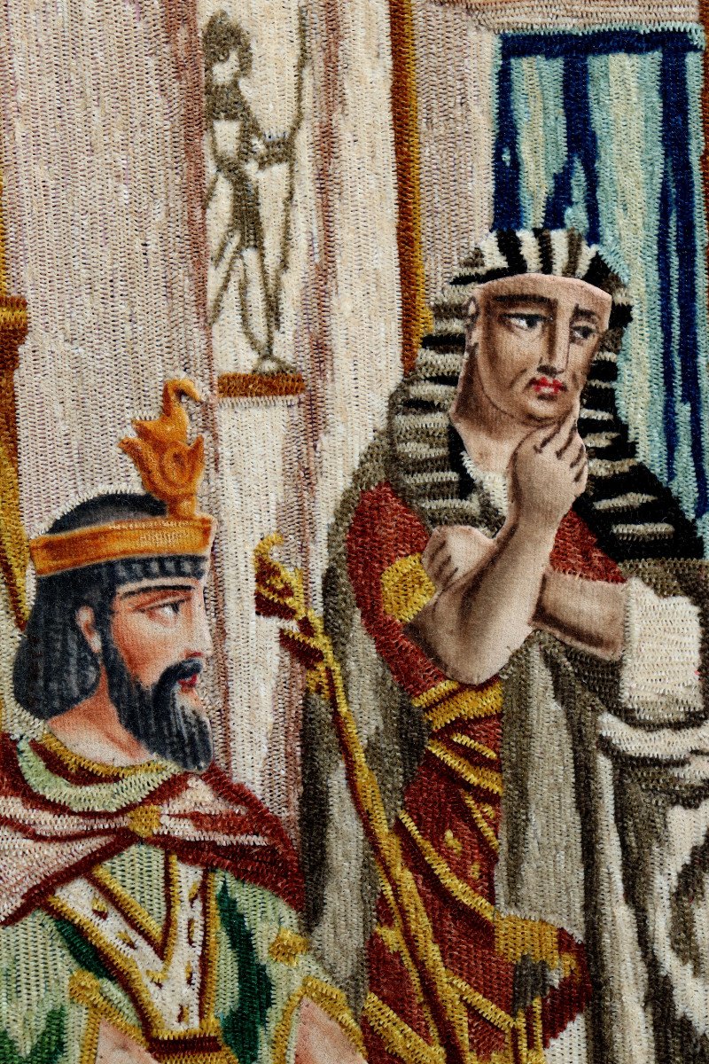 FRANCE CIRCA 1840 : BRODERIE "JOSEPH EXPLIQUANT LES SONGES DE PHARAON"-photo-1