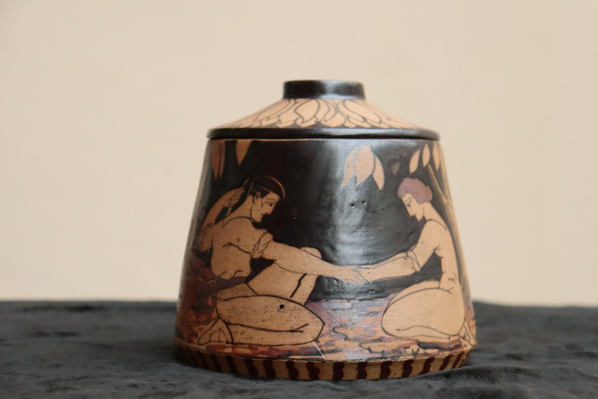 Ciboure Pottery : “rare Covered Pot For Mus Players”-photo-3