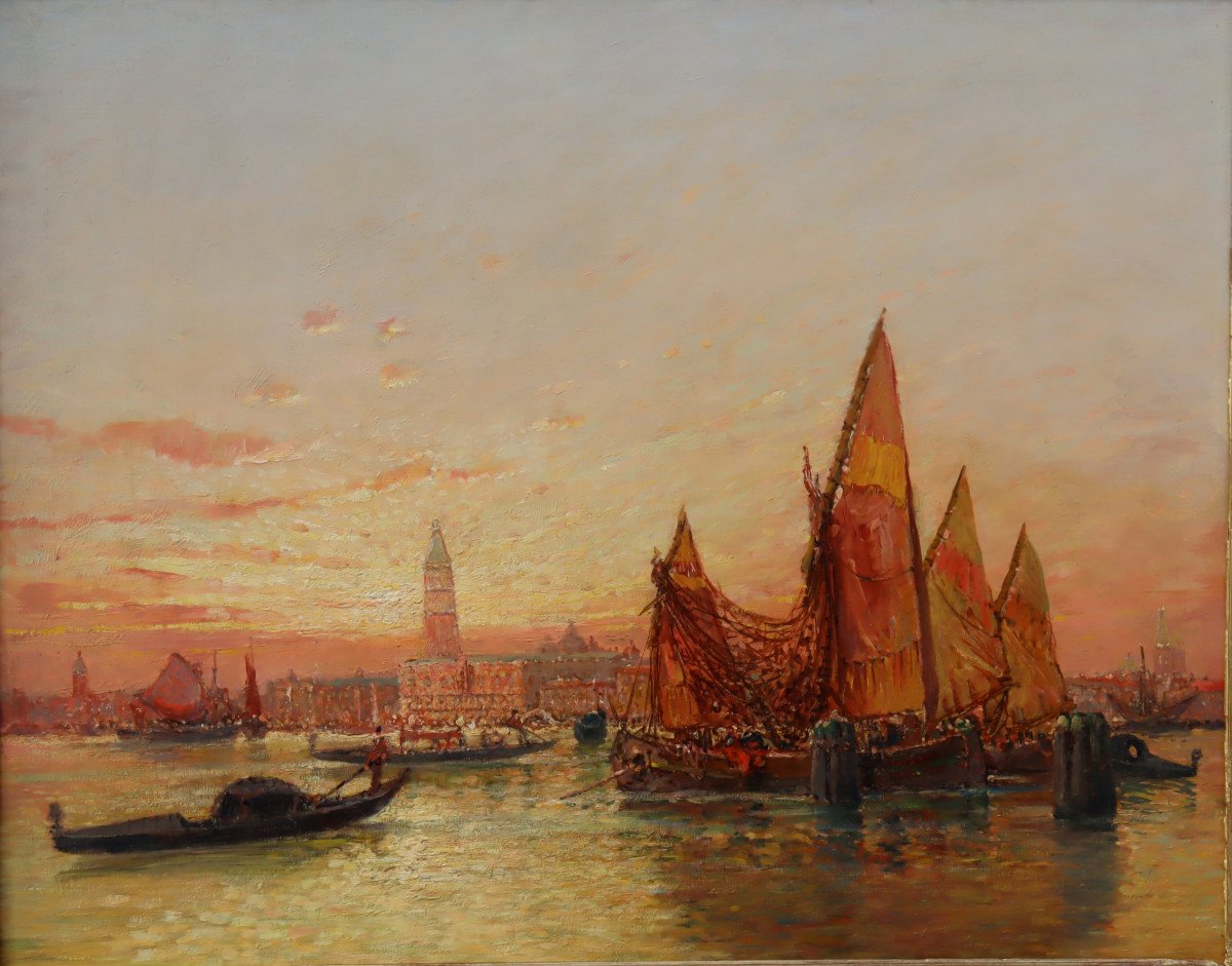 Maurice Barbier-retore : “sunrise On The Lagoon In Venice”-photo-2