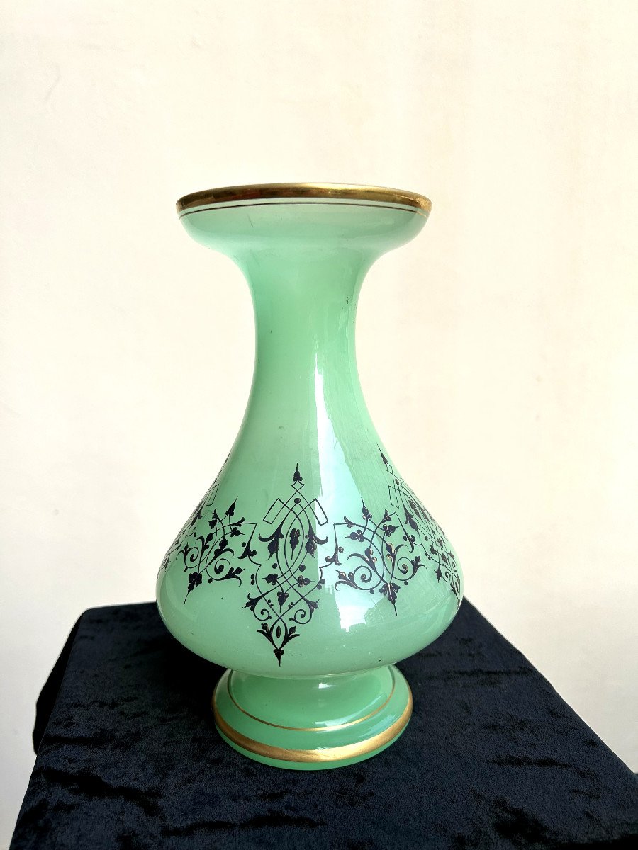 Pair Of Light Green Opaline Vases-photo-2