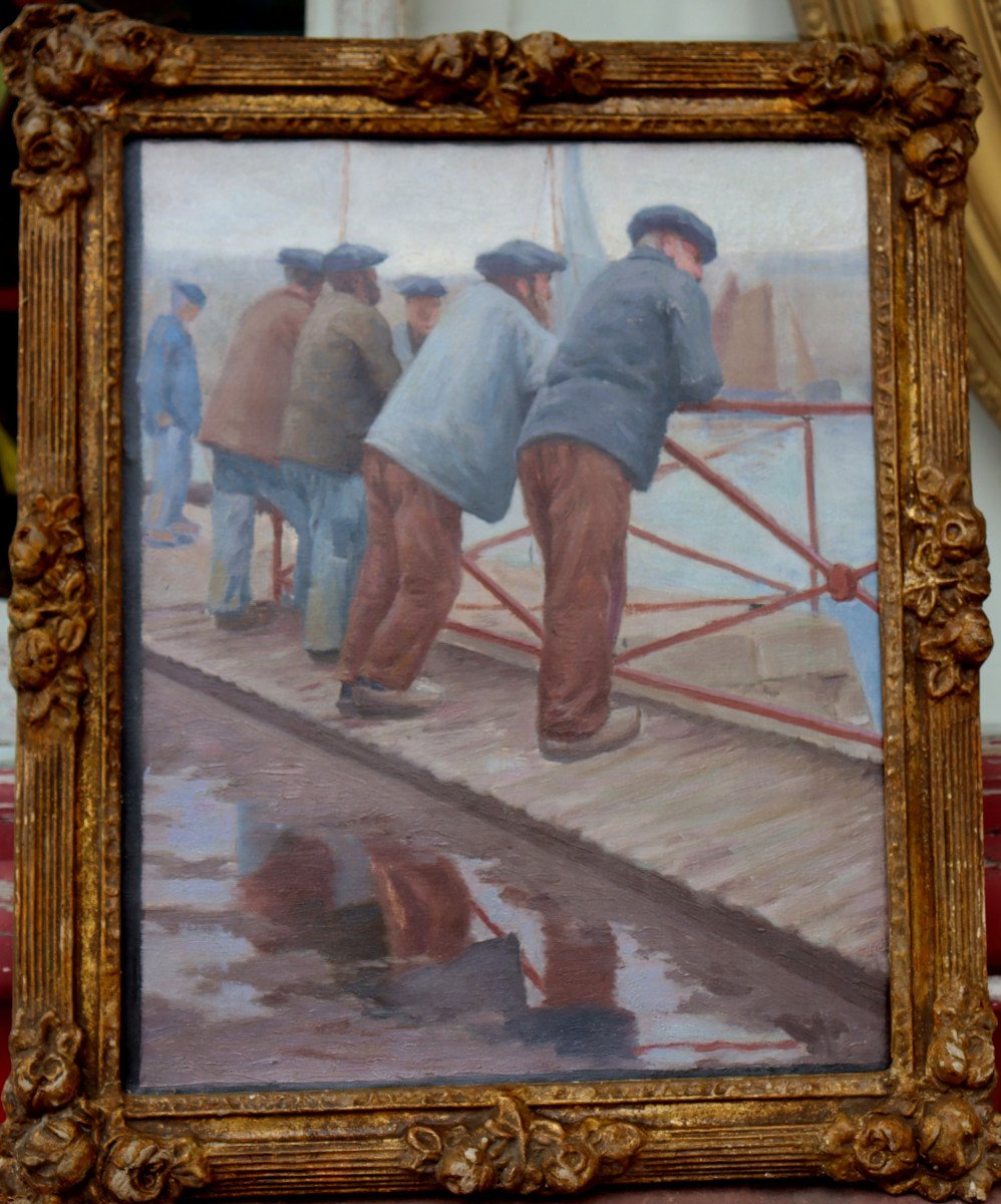 French School Circa 1910:  "breton Fishermen On The Quay"