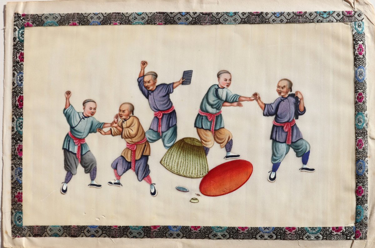 ECOLE DE CANTON : "ENSEMBLE DE 10 GRANDES PEINTURES SUR PAPIER DE RIZ"-photo-4