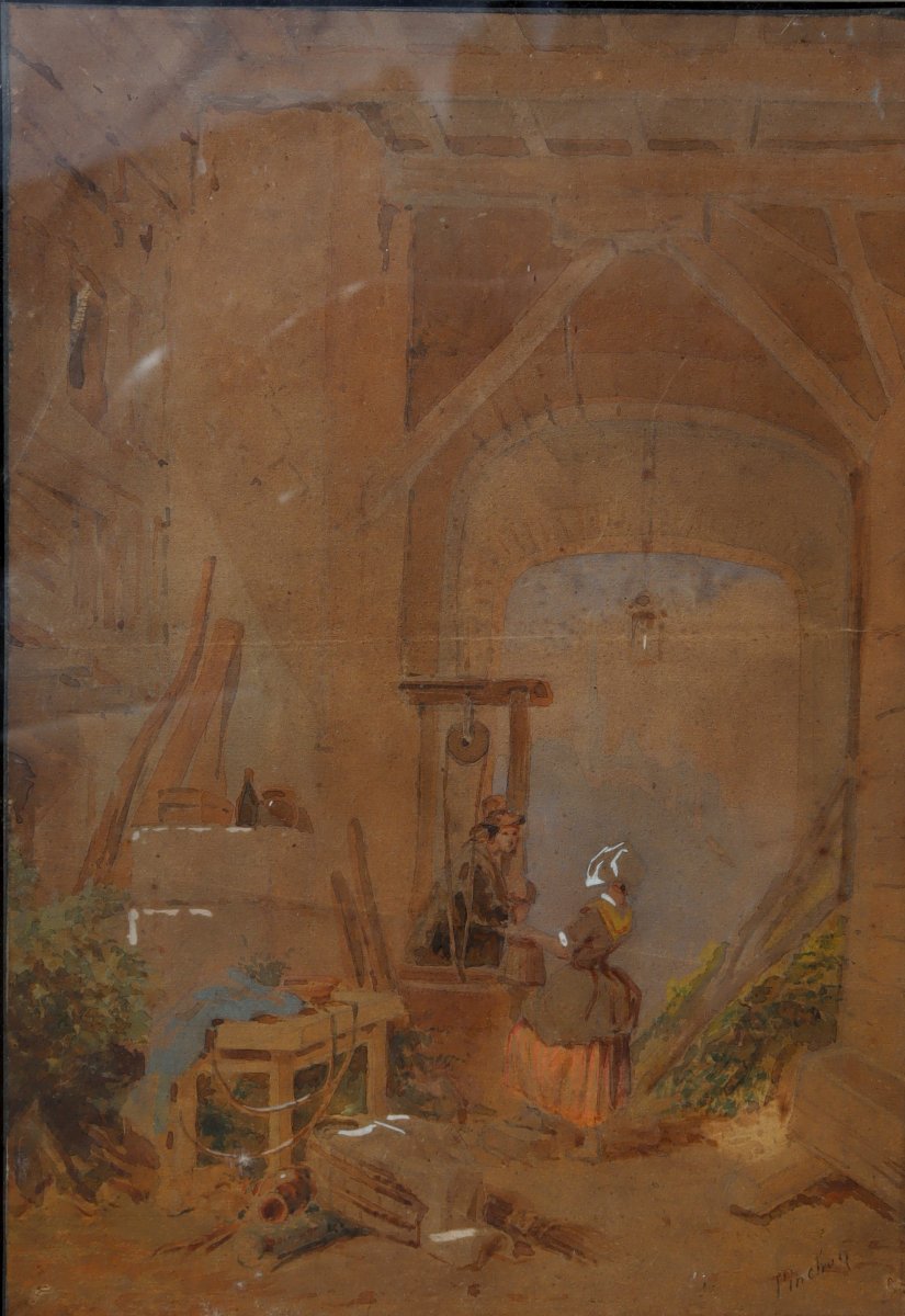 Pinchon (19th Century French School) : "couple At The Well"-photo-2
