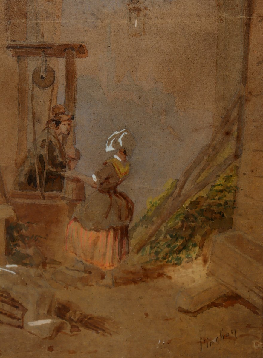 Pinchon (19th Century French School) : "couple At The Well"-photo-3