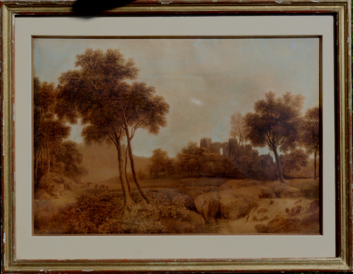 French School Circa 1820  : "romantic Landscape With Ruins"
