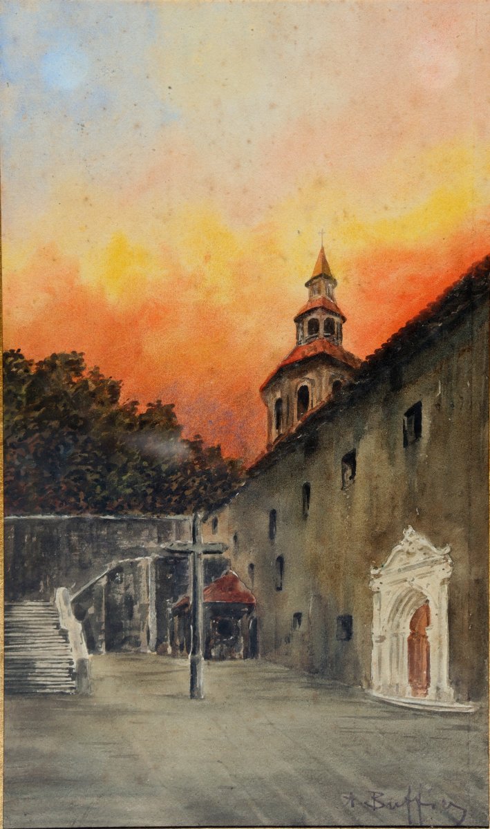 ACHILLE BUFFIER : "PARVIS DE L'EGLISE DE CIBOURE"-photo-2