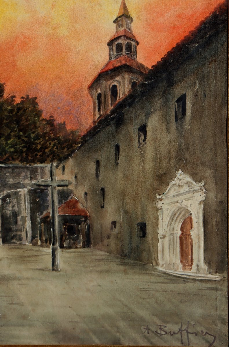 ACHILLE BUFFIER : "PARVIS DE L'EGLISE DE CIBOURE"-photo-3