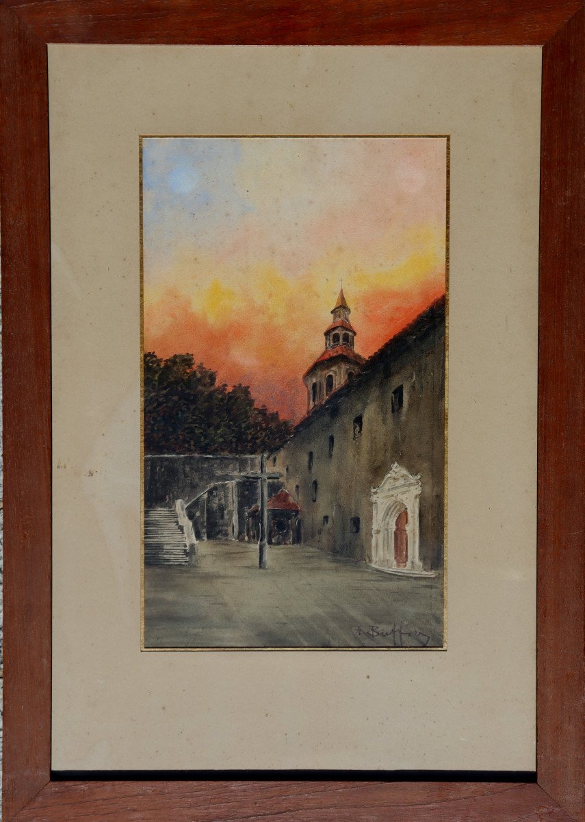 ACHILLE BUFFIER : "PARVIS DE L'EGLISE DE CIBOURE"