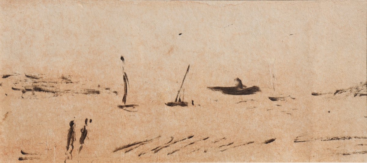 THEODULE AUGUSTIN RIBOT : "BATEAUX PRES DU RIVAGE"-photo-2