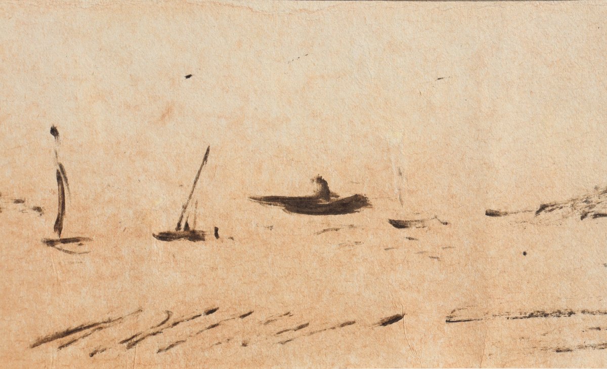THEODULE AUGUSTIN RIBOT : "BATEAUX PRES DU RIVAGE"-photo-3