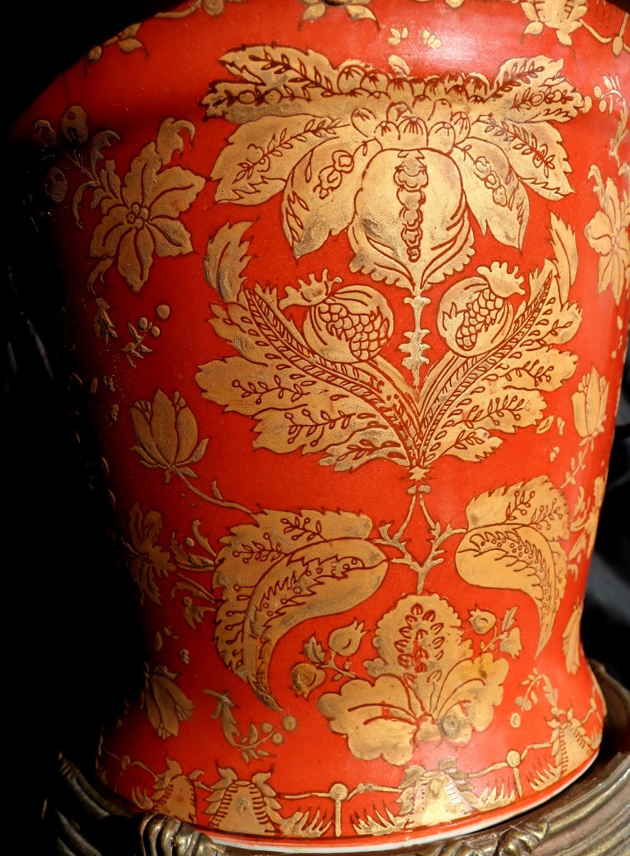 CHINE XXe : "GRAND CACHE-POT PORCELAINE MONTE BRONZE"-photo-2