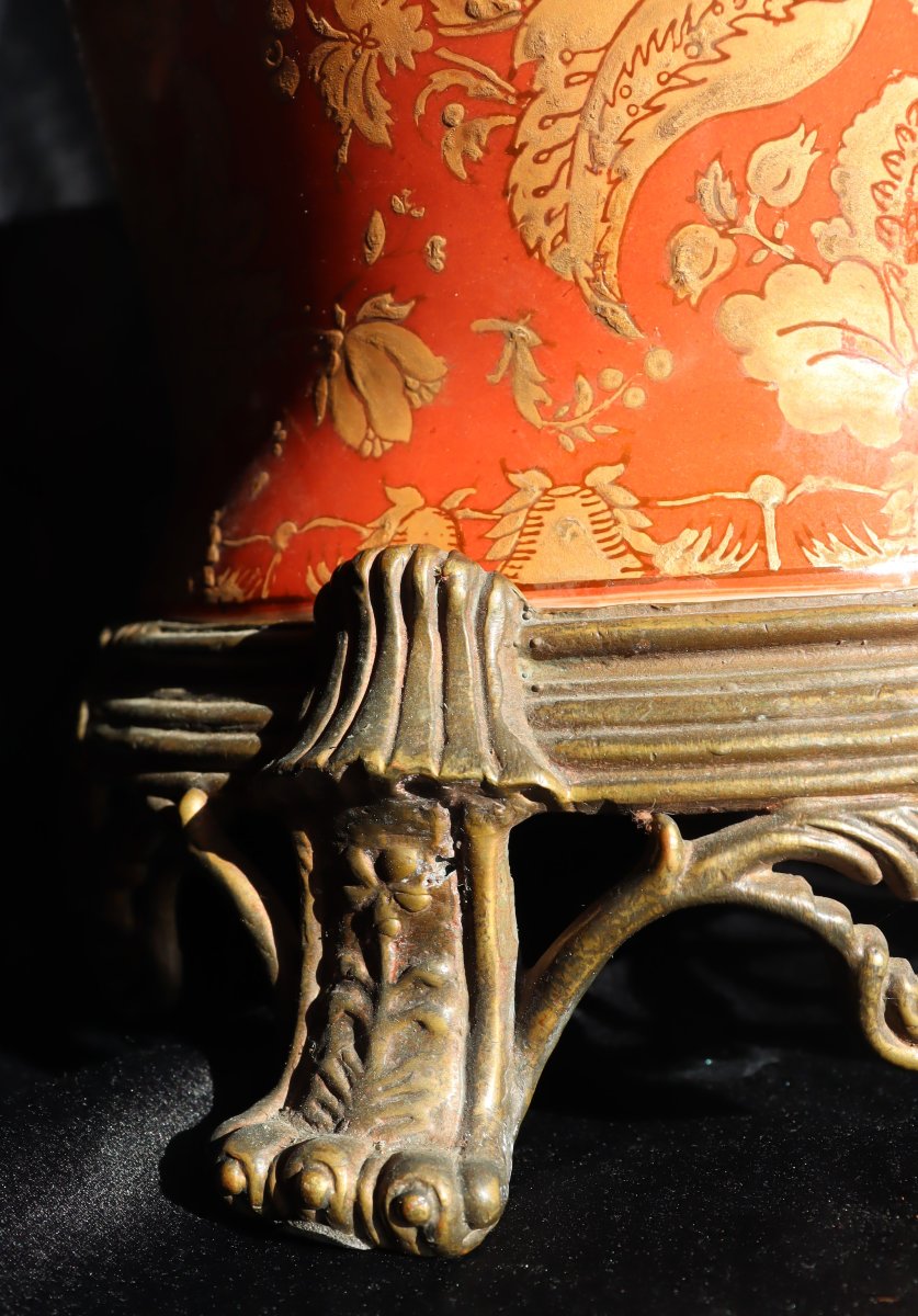 CHINE XXe : "GRAND CACHE-POT PORCELAINE MONTE BRONZE"-photo-3