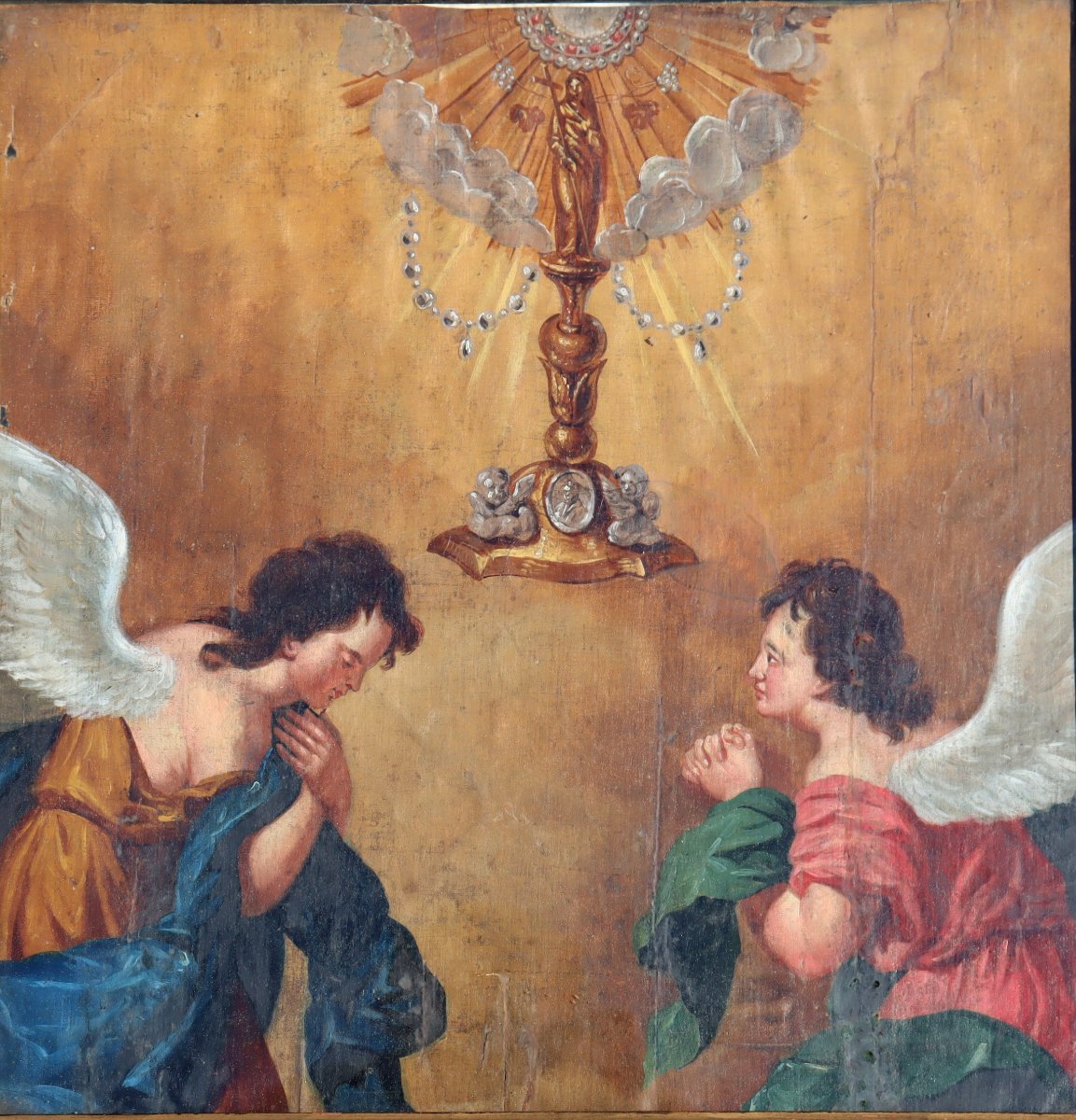 ECOLE FRANCAISE XVIIIe : TABLEAU DOUBLE-FACE "MOÏSE ET ANGES"-photo-1