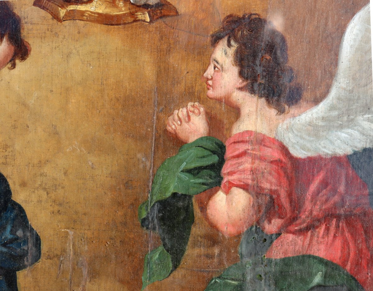 ECOLE FRANCAISE XVIIIe : TABLEAU DOUBLE-FACE "MOÏSE ET ANGES"-photo-3