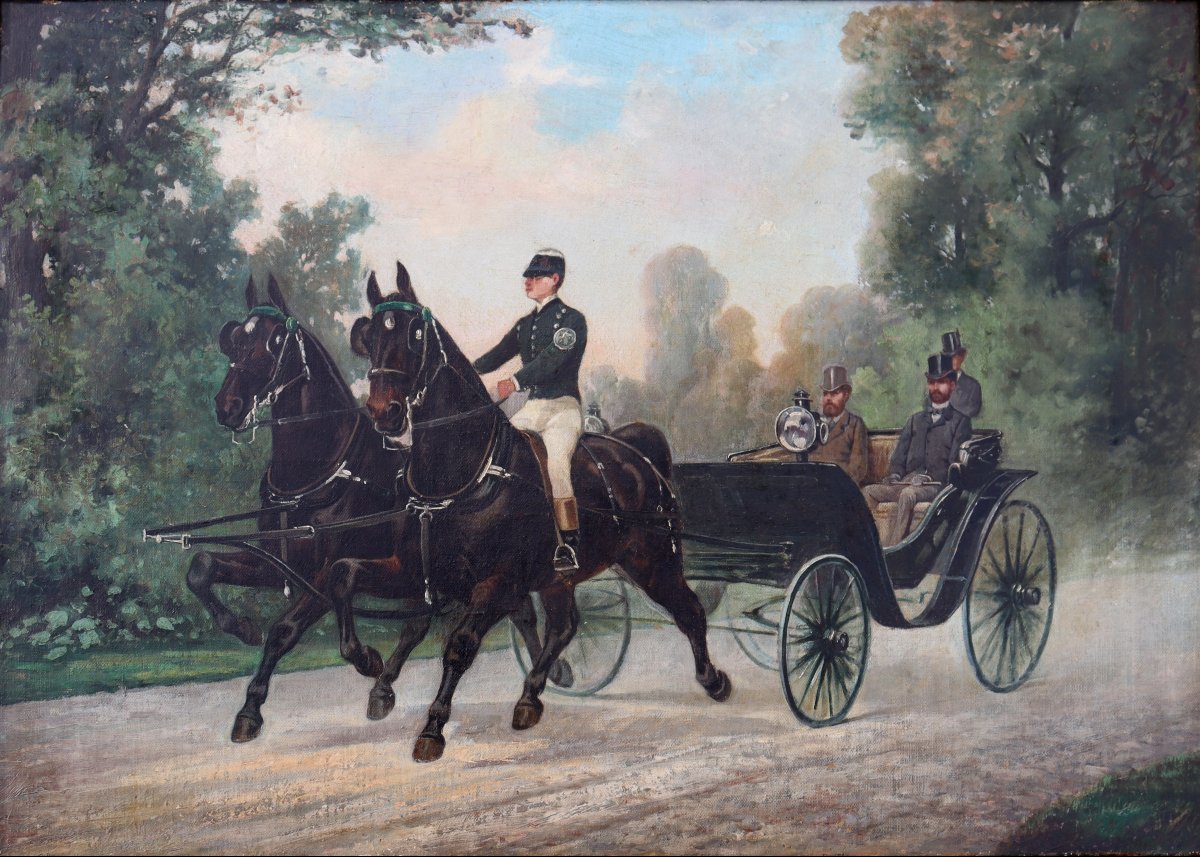 French Impressionist School Circa 1870 : "the Horse-drawn Carriage"-photo-2