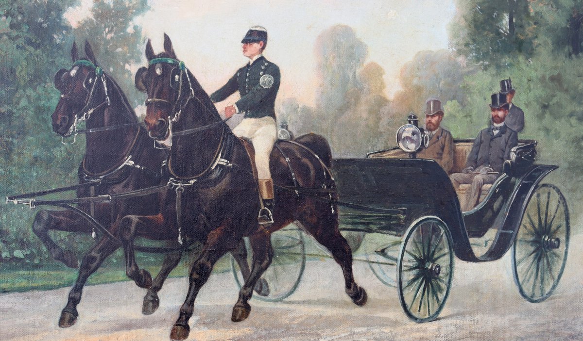 French Impressionist School Circa 1870 : "the Horse-drawn Carriage"-photo-3