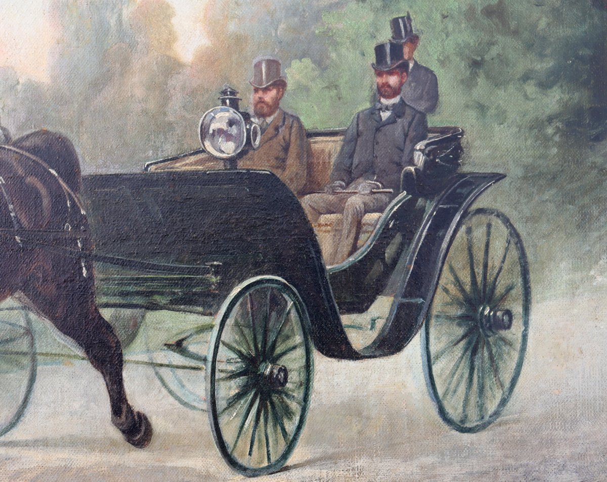 French Impressionist School Circa 1870 : "the Horse-drawn Carriage"-photo-4