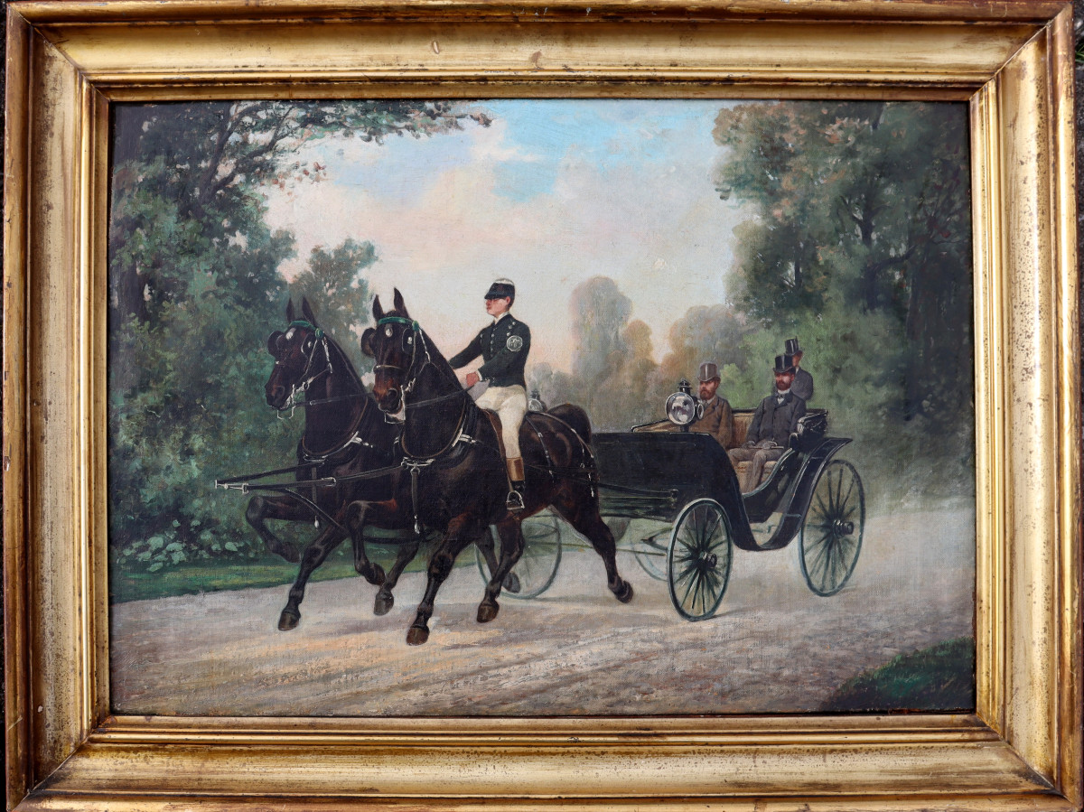 French Impressionist School Circa 1870 : "the Horse-drawn Carriage"