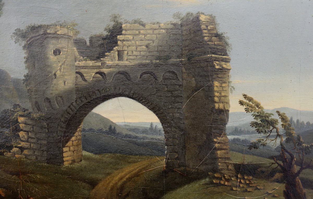 ECOLE FRANCAISE DEBUT XIXe : "PAYSAGE AUX RUINES"-photo-4