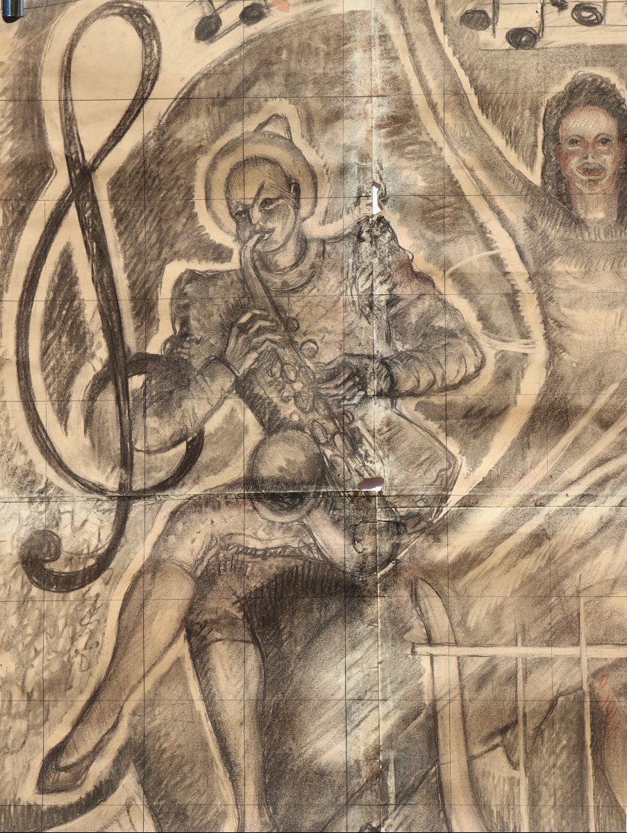 French School Circa 1930/40 : Fresco Project II "music"-photo-2