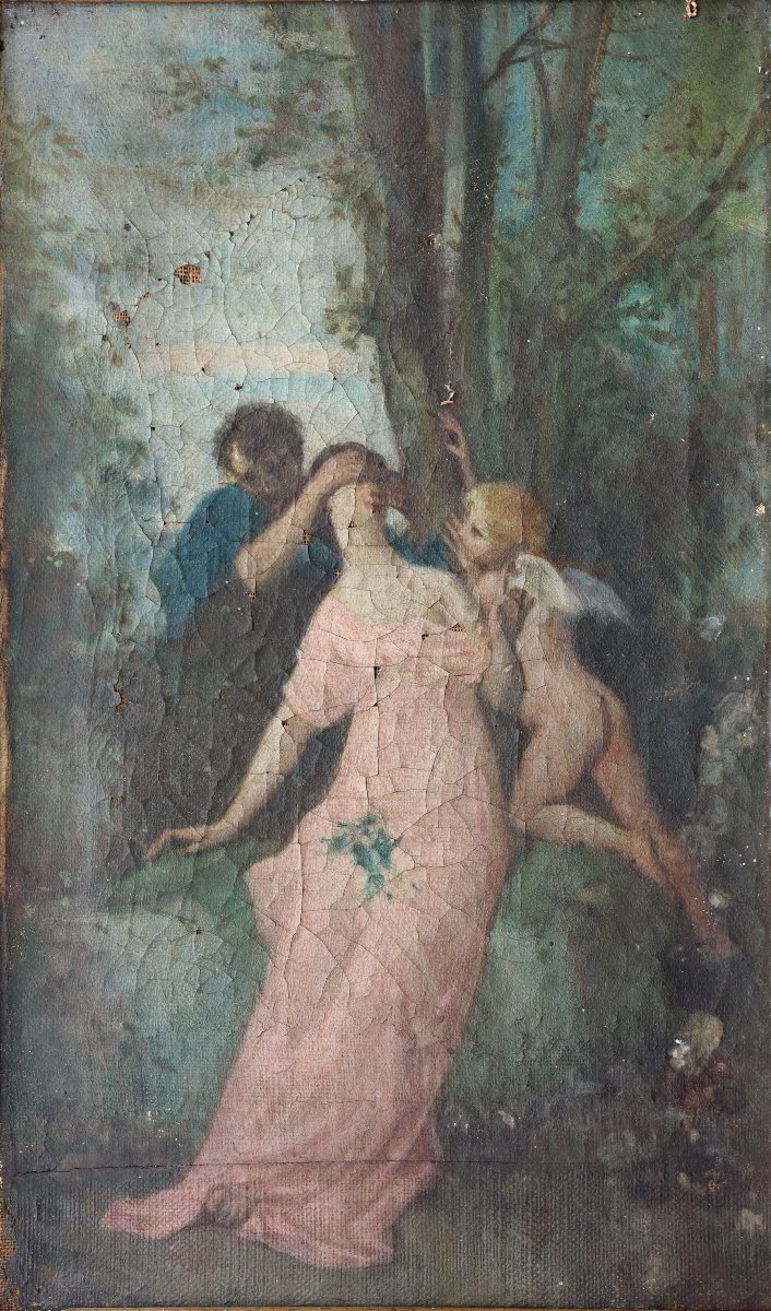 ECOLE FRANCAISE FIN XIXe : "CUPIDON ET LES AMOUREUX"-photo-2