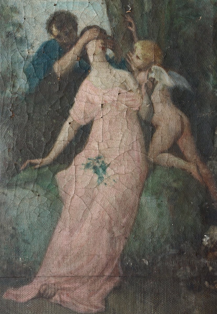 ECOLE FRANCAISE FIN XIXe : "CUPIDON ET LES AMOUREUX"-photo-3