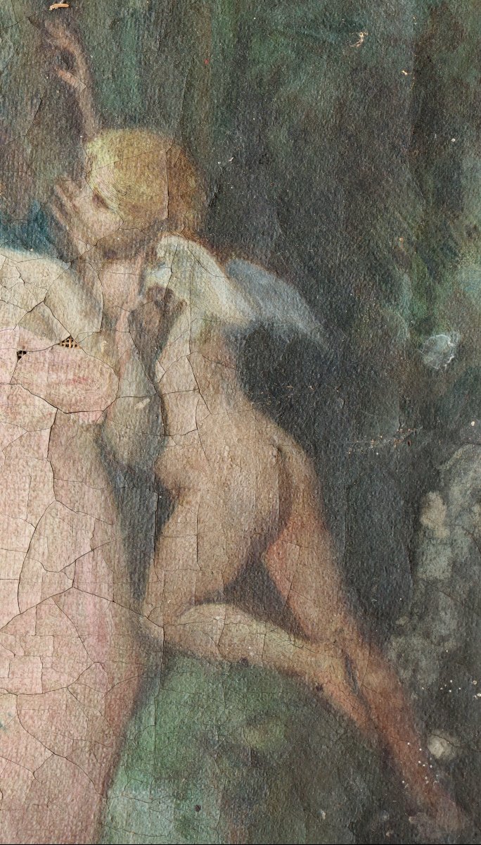 ECOLE FRANCAISE FIN XIXe : "CUPIDON ET LES AMOUREUX"-photo-1