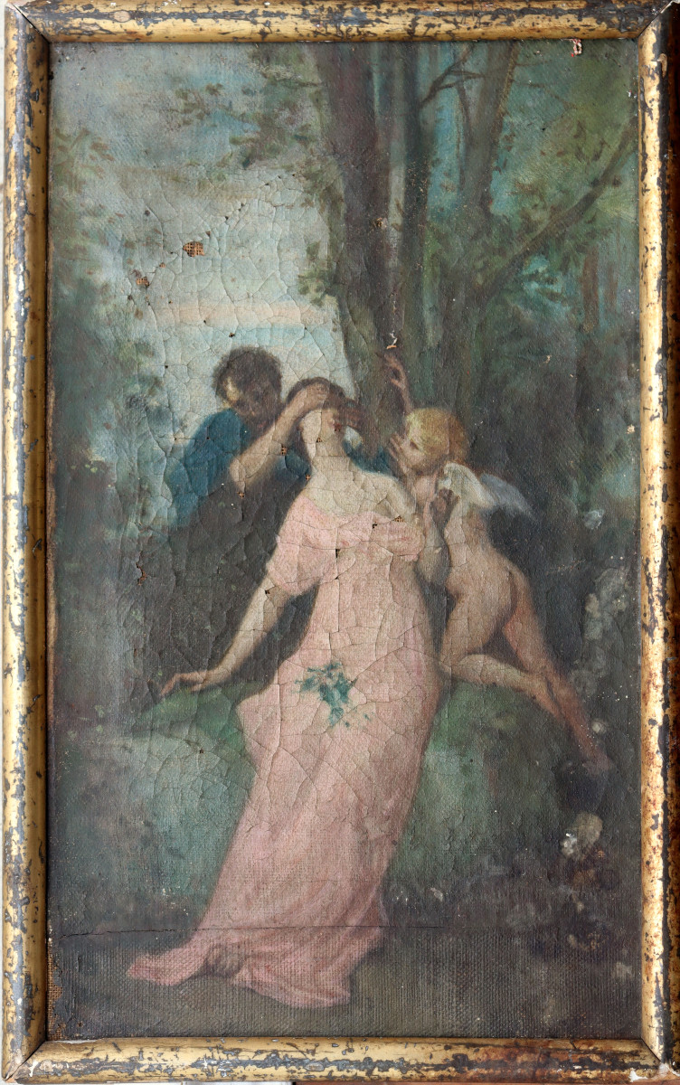 ECOLE FRANCAISE FIN XIXe : "CUPIDON ET LES AMOUREUX"