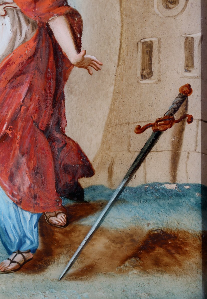 French School Circa 1820 : Fixed Under Glass "saint Barbara"-photo-3