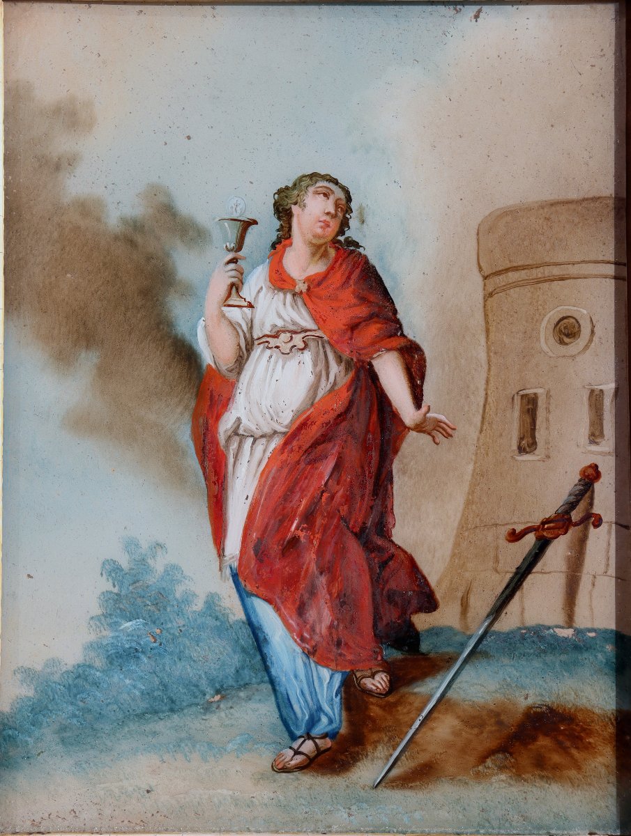 French School Circa 1820 : Fixed Under Glass "saint Barbara"-photo-4