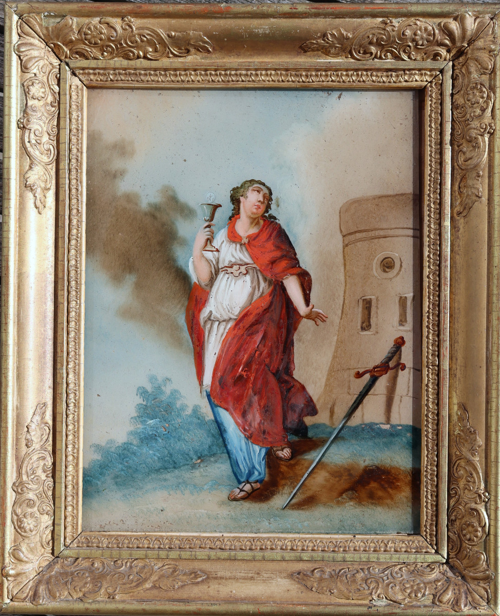 French School Circa 1820 : Fixed Under Glass "saint Barbara"