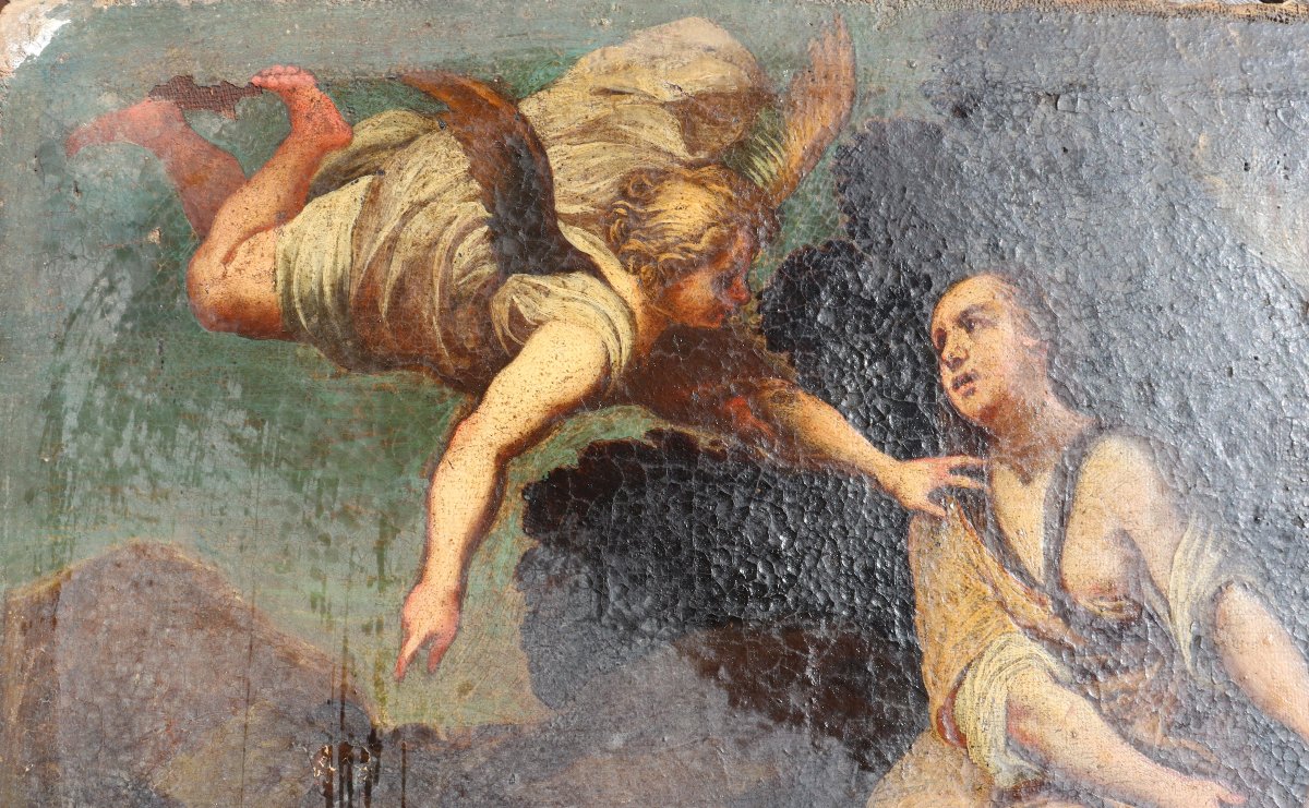 Italian School Circa 1630 :  "agar And Ismaël With The Angel"-photo-3