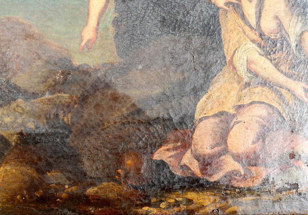 Italian School Circa 1630 :  "agar And Ismaël With The Angel"-photo-1