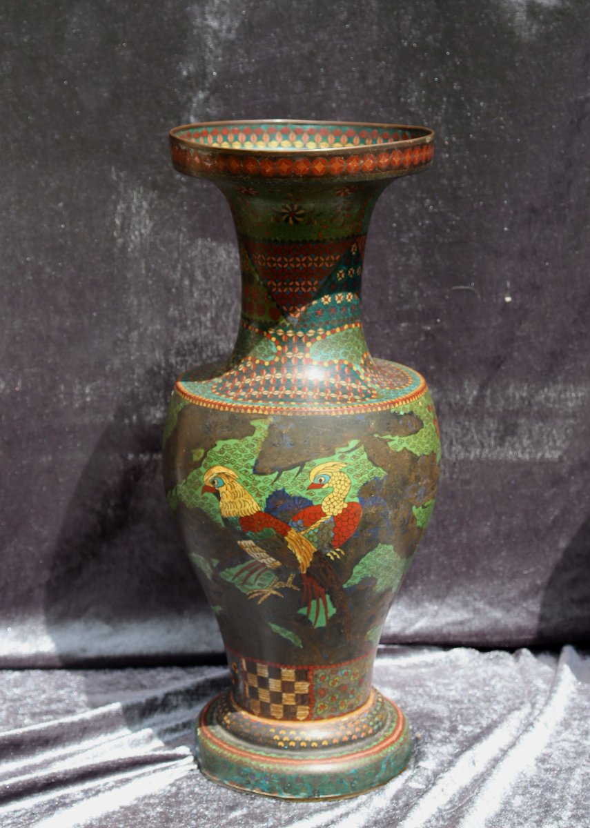 Japan XIXth : "spectacular Pair Of Cloisonne Enamel Vases"-photo-2