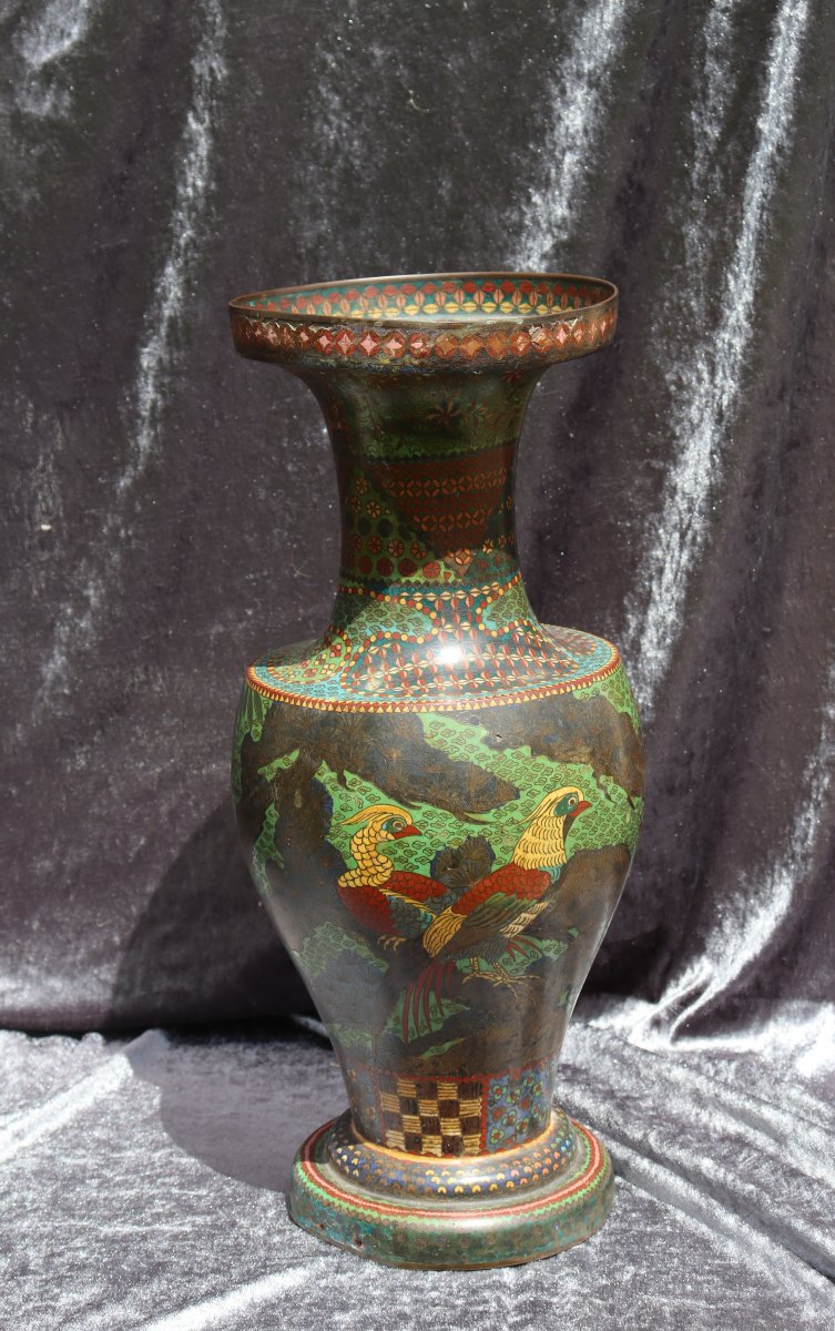 Japan XIXth : "spectacular Pair Of Cloisonne Enamel Vases"-photo-3