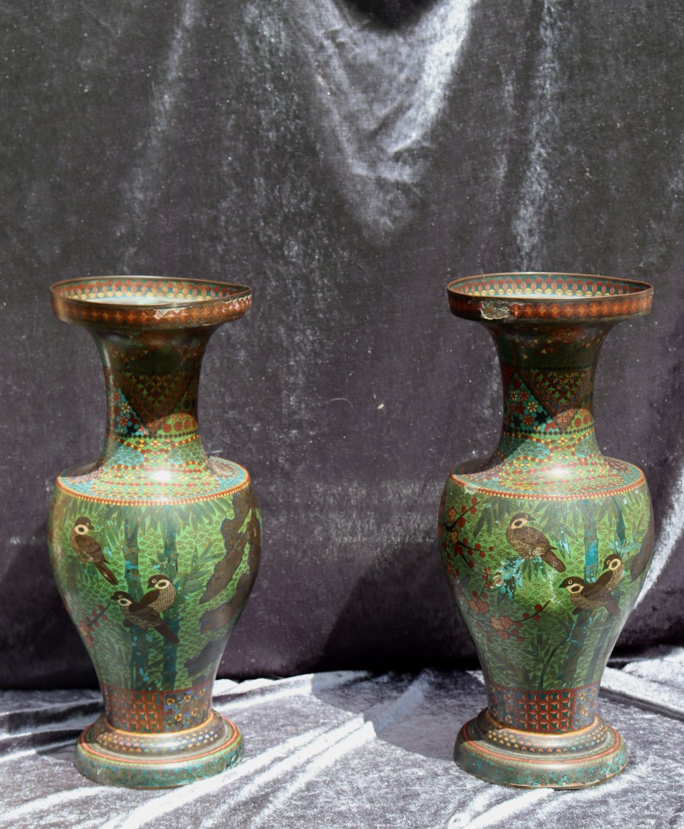Japan XIXth : "spectacular Pair Of Cloisonne Enamel Vases"-photo-4