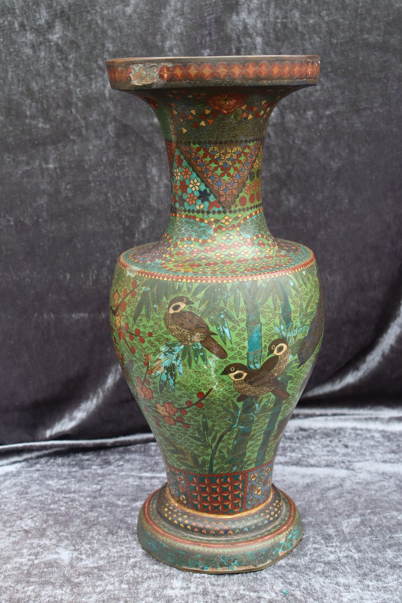 Japan XIXth : "spectacular Pair Of Cloisonne Enamel Vases"-photo-4