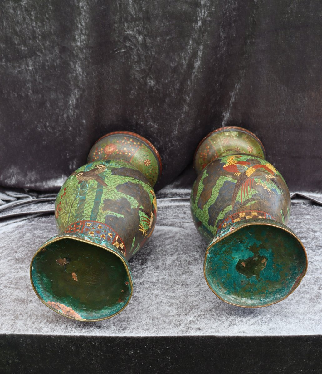Japan XIXth : "spectacular Pair Of Cloisonne Enamel Vases"-photo-6