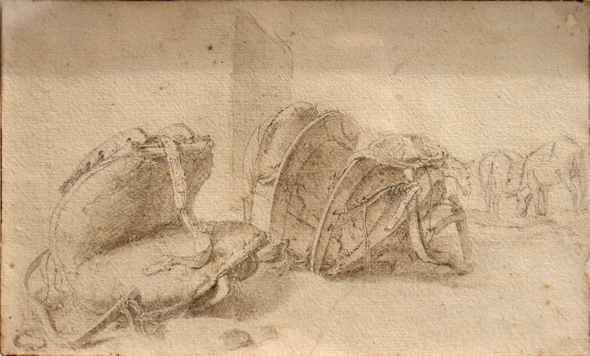 French School Circa 1830  : "the Donkeys' Pack Saddles"-photo-2