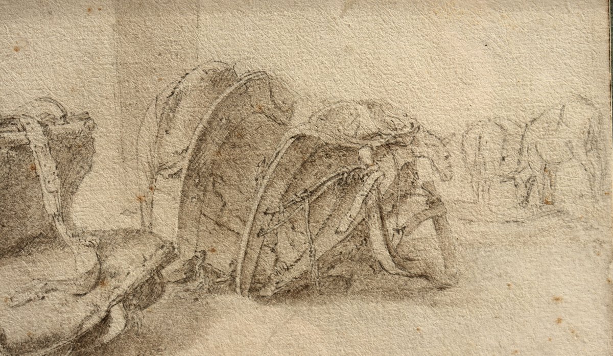 French School Circa 1830  : "the Donkeys' Pack Saddles"-photo-3