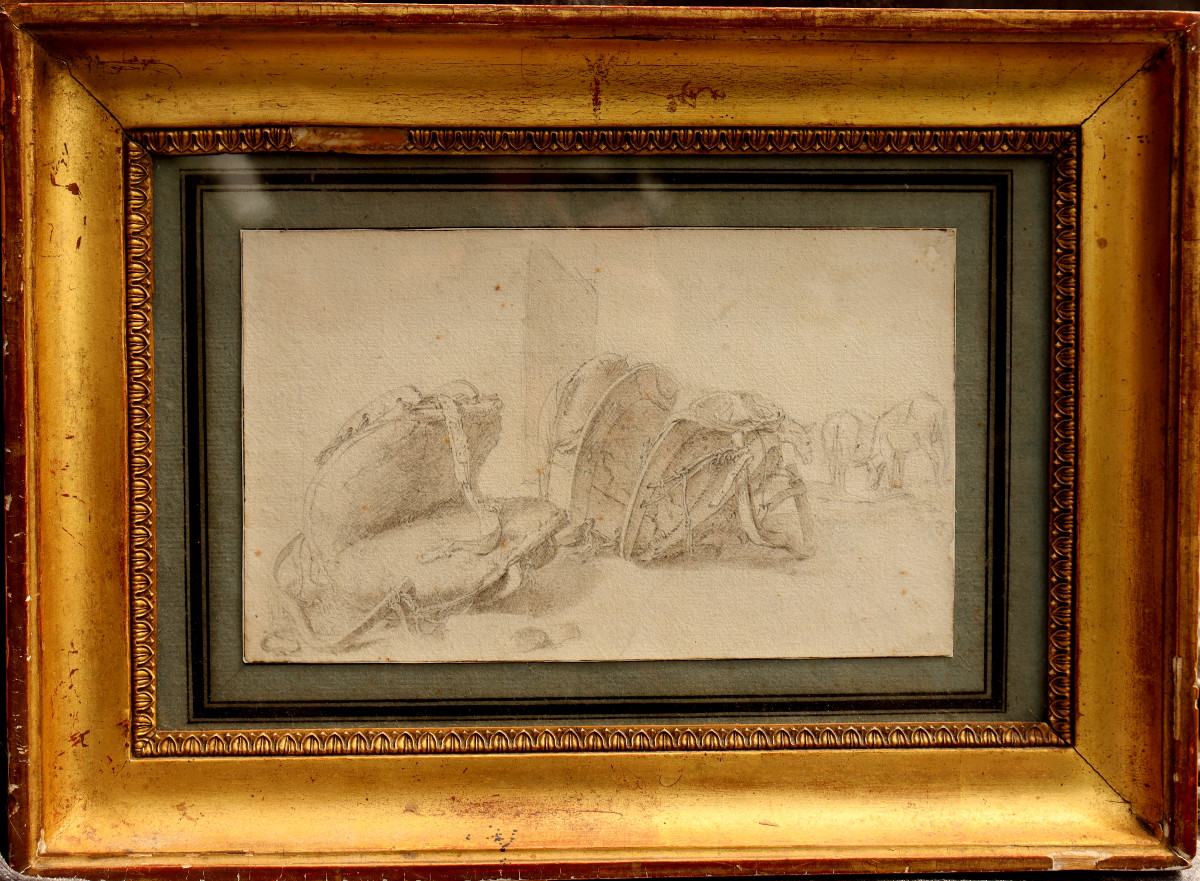 French School Circa 1830  : "the Donkeys' Pack Saddles"-photo-1