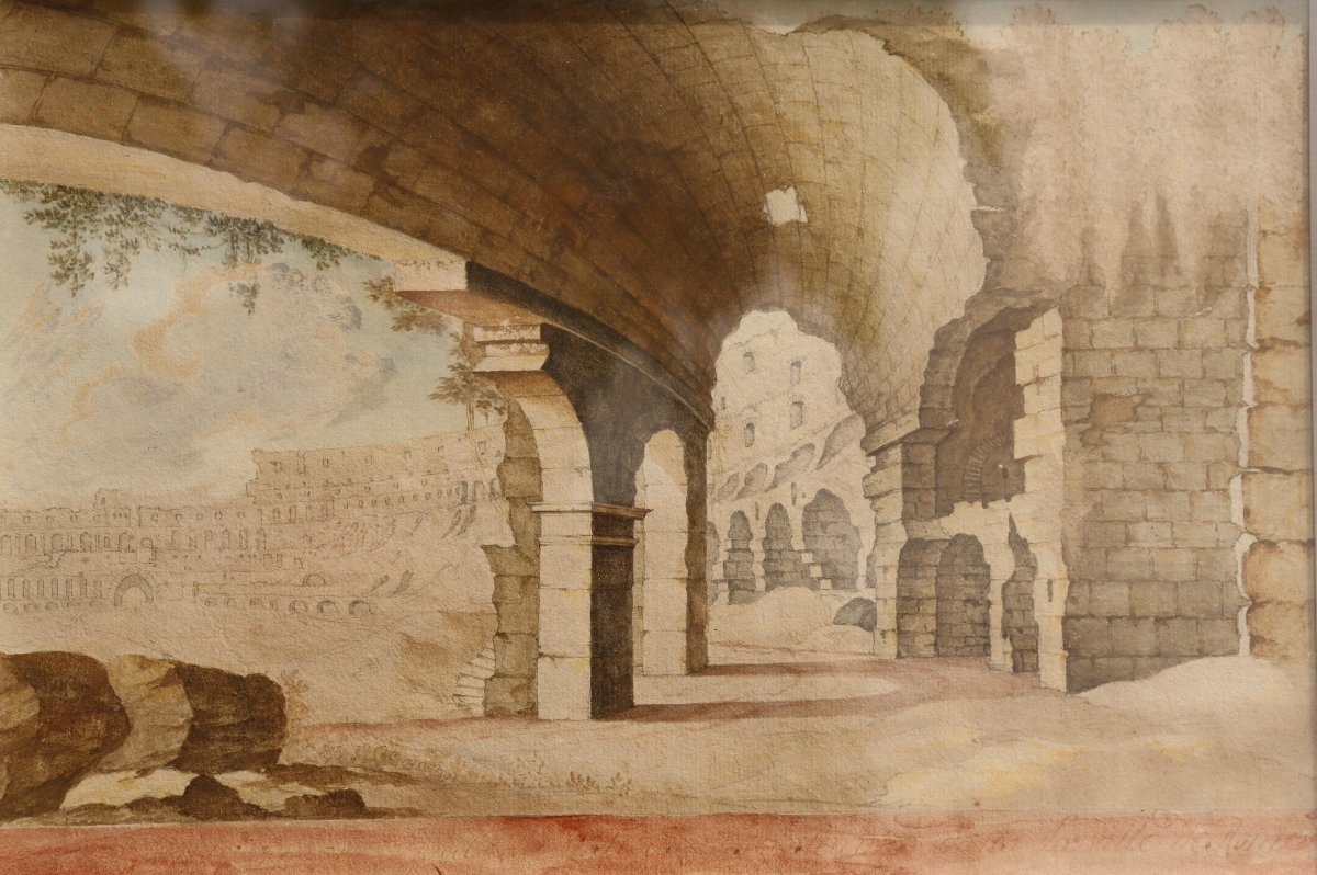 ECOLE FRANCAISE VERS 1820 : « INTERIEUR DU COLISEE »-photo-4