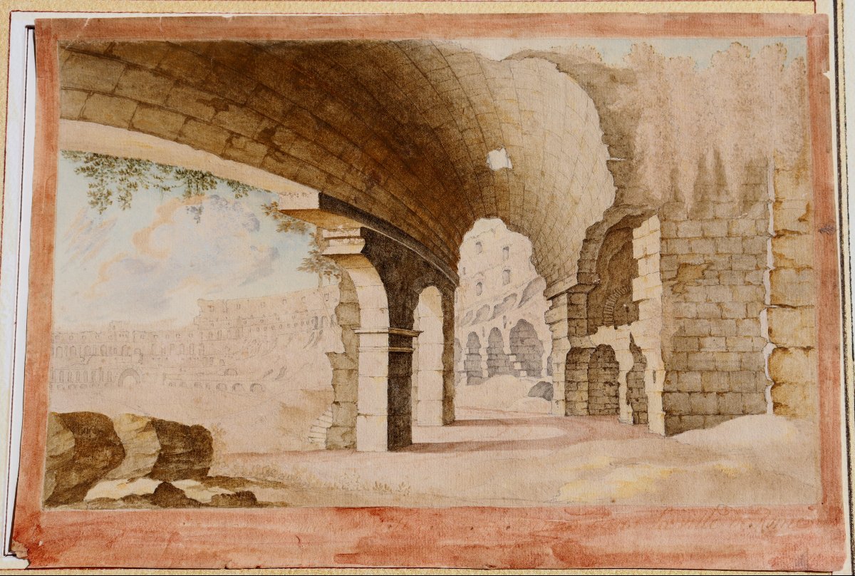 ECOLE FRANCAISE VERS 1820 : « INTERIEUR DU COLISEE »-photo-1