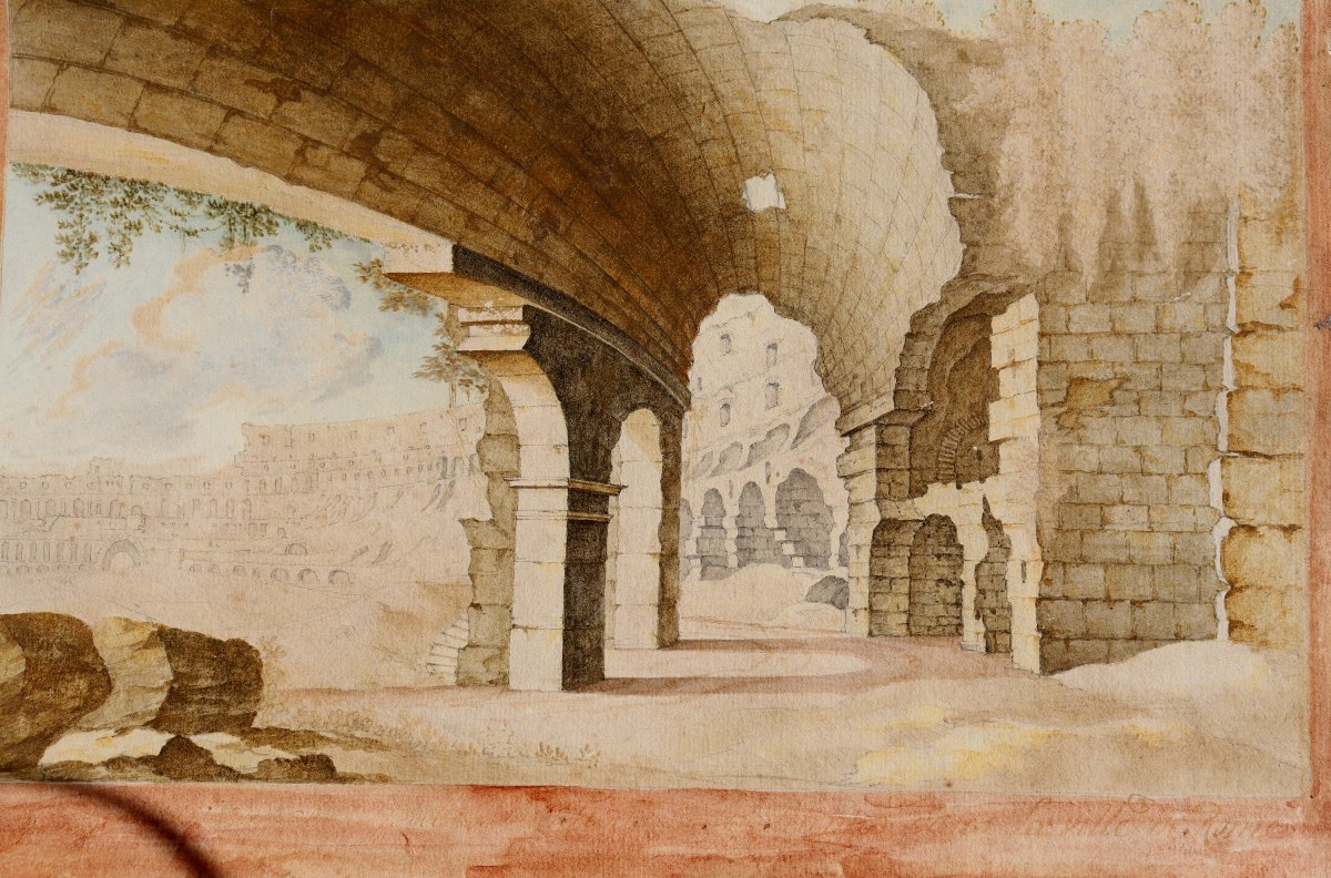 ECOLE FRANCAISE VERS 1820 : « INTERIEUR DU COLISEE »-photo-2