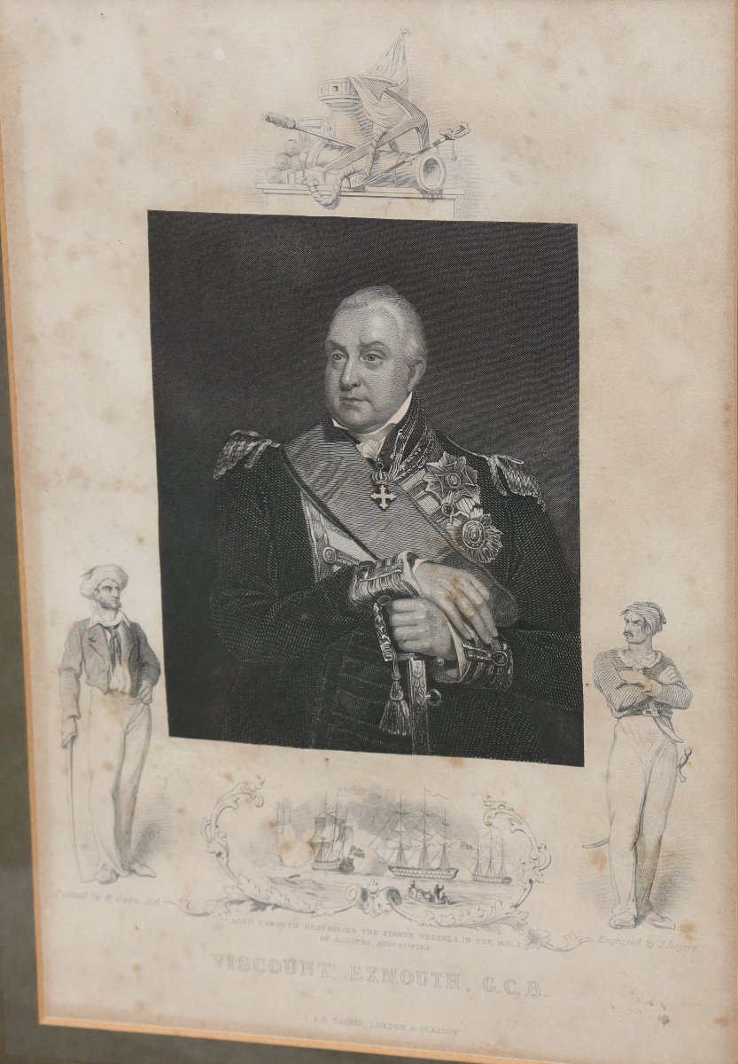 ECOLE ANGLAISE VERS 1840 : « VISCOUNT EXMOUTH G.C.B. »-photo-2