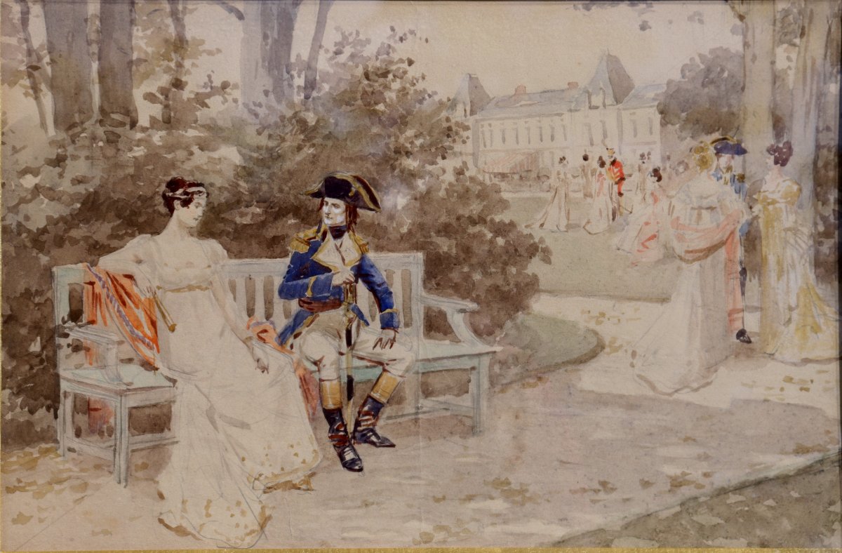 ECOLE FRANCAISE FIN XIXe : « NAPOLEON ET JOSEPHINE A LA MALMAISON »-photo-2