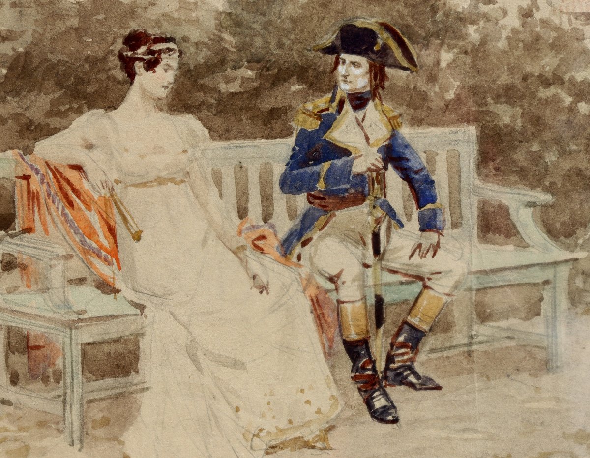 ECOLE FRANCAISE FIN XIXe : « NAPOLEON ET JOSEPHINE A LA MALMAISON »-photo-3