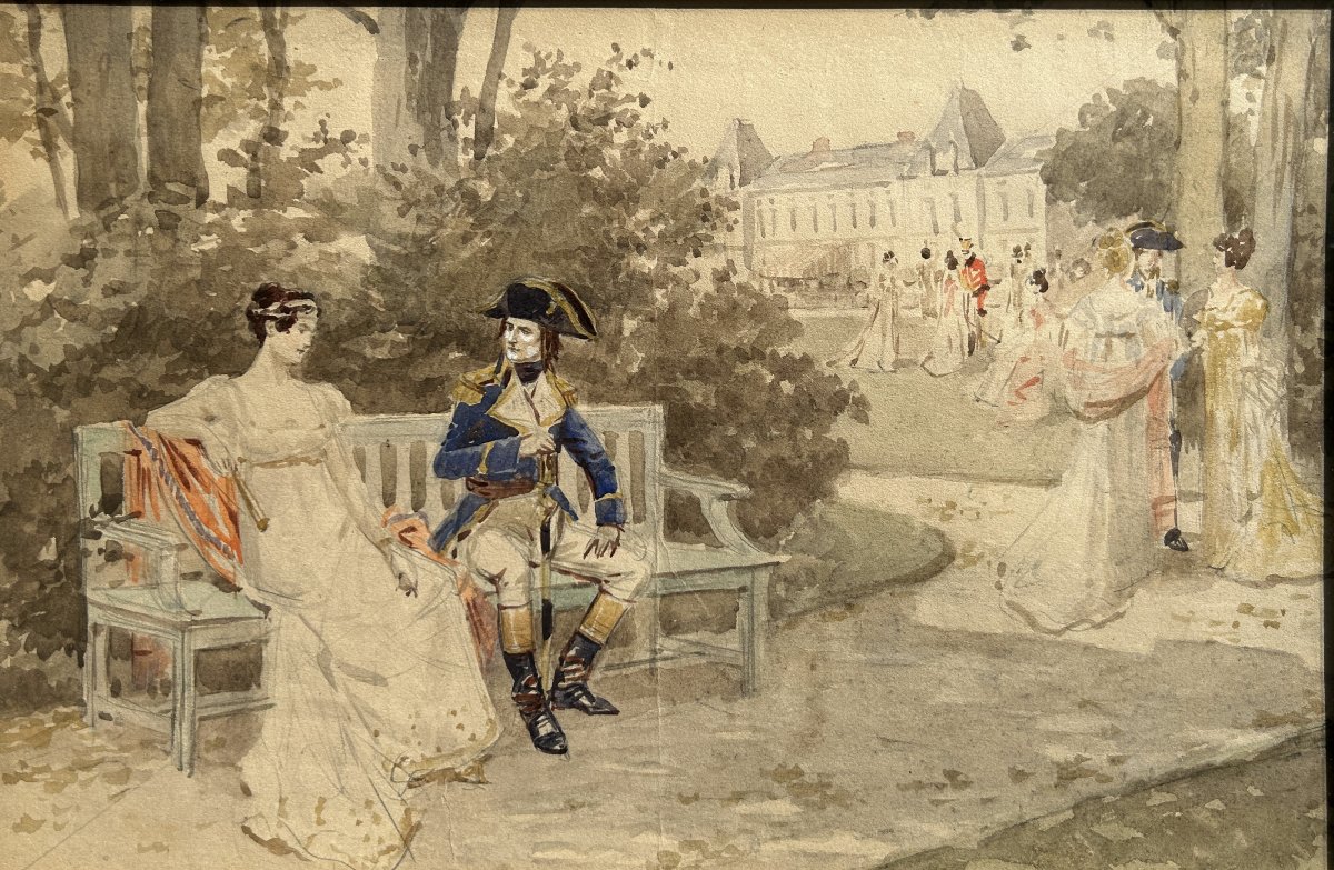 ECOLE FRANCAISE FIN XIXe : « NAPOLEON ET JOSEPHINE A LA MALMAISON »-photo-2